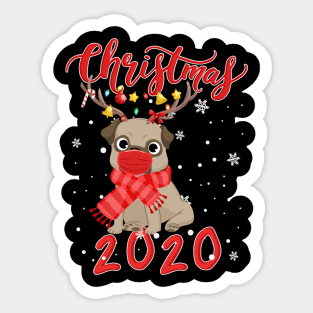 Cute Pug Dog Christmas 2020 Dog Wearing A Face Mask Sticker